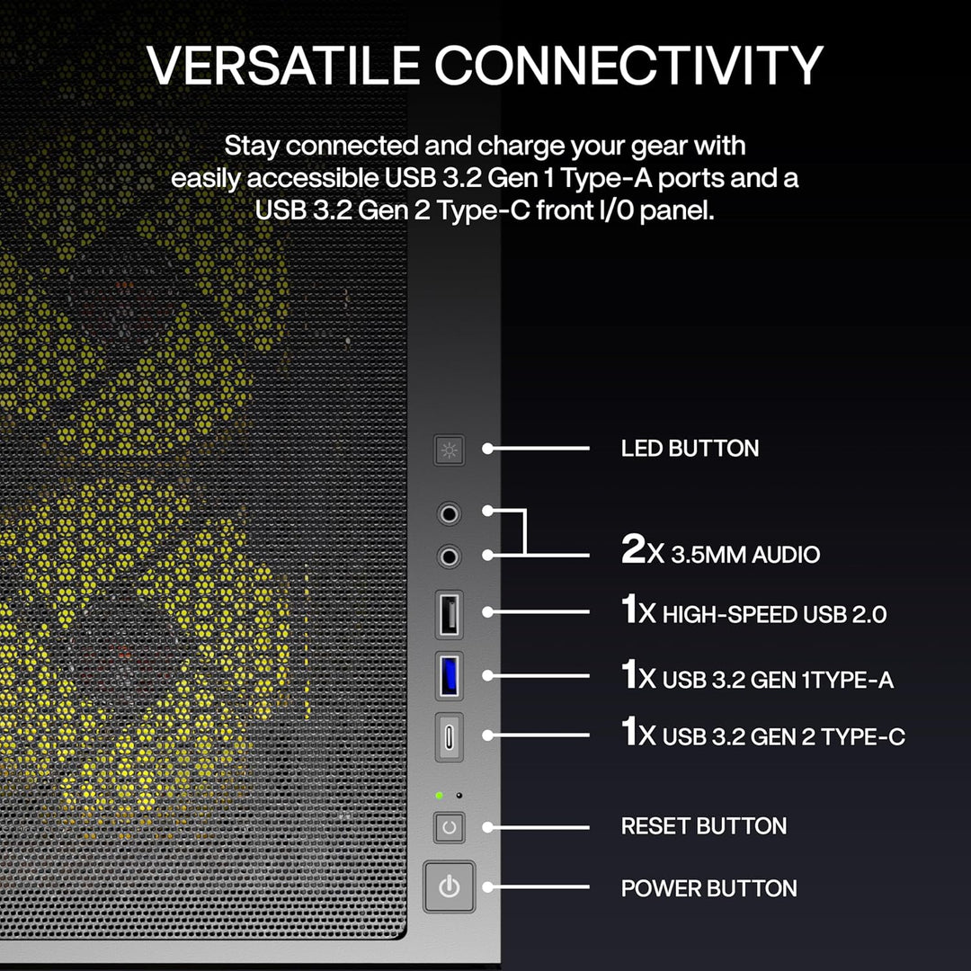 KEDIERS PC Gehäuse Vorinstallierter 5 × 120MM Schwarz Lüfter, ATX Mid Tower PC Gehäuse, Computergehä