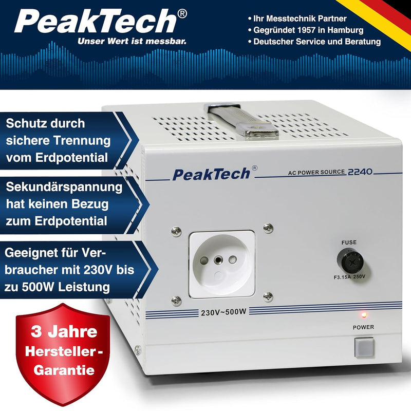 Peak Tech P 2240 – Trenntransformator, Messgerät, Ringkern Trenntrafo, Galvanische Trennung, Schutzk