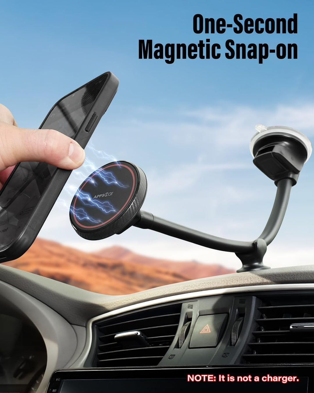 APPS2Car Magnetische Kfz-Handyhalterung für MagSafe – langer Arm 33 cm mit starkem Saugnapf für Wind
