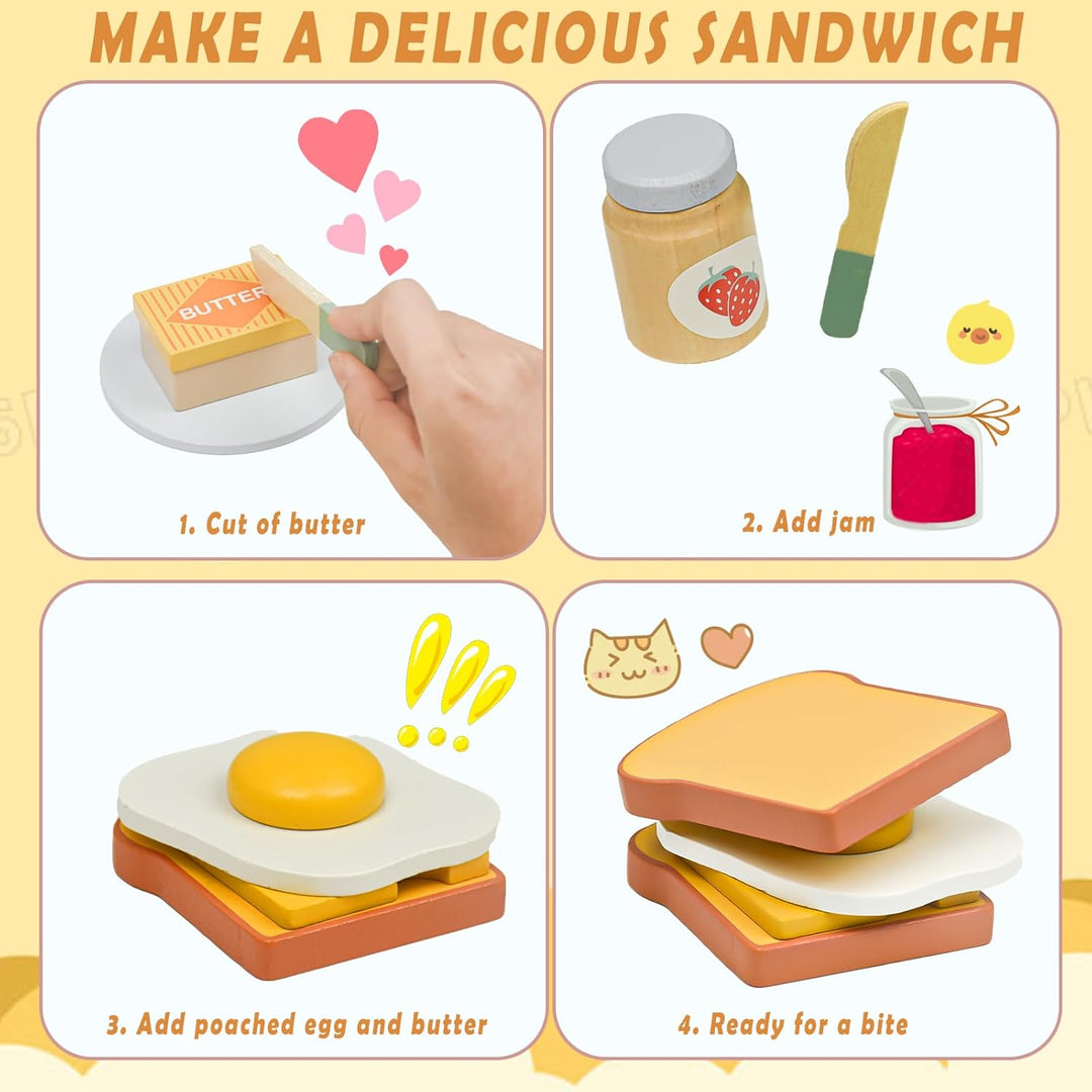 Hölzernes Küchenspielzeug, Hyacinthy hölzerner Toaster mit Holzbrot und Butter, Spielküche für Kinde