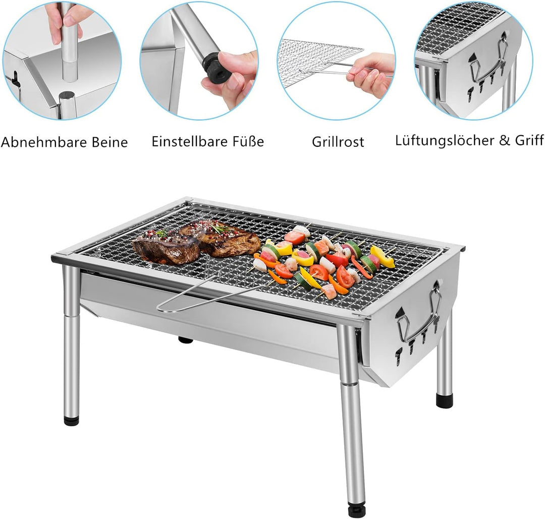 Sunjas Picknickgrill Edelstahl Holzkohlegrill Kleiner Grill Portable Campinggrill Abnehmbare BBQ Gri
