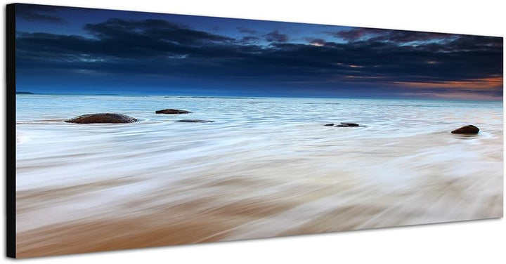 Paul Sinus Art Panoramabild auf Leinwand und Keilrahmen 150x50cm Neuseeland Meer Strand Morgendämmer