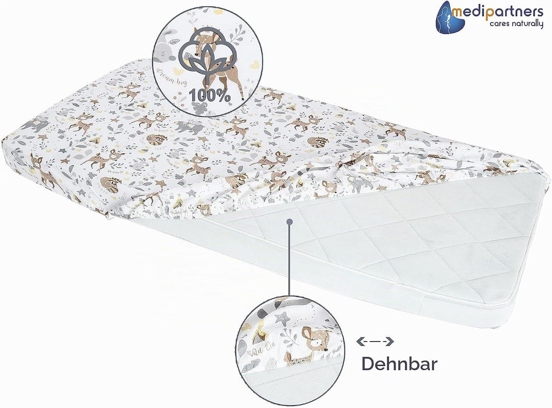 Medi Partners 3er-Set Spannbettlaken Spannbetttuch 60x120cm 100% Baumwolle Baby Bettwäsche Babymatra