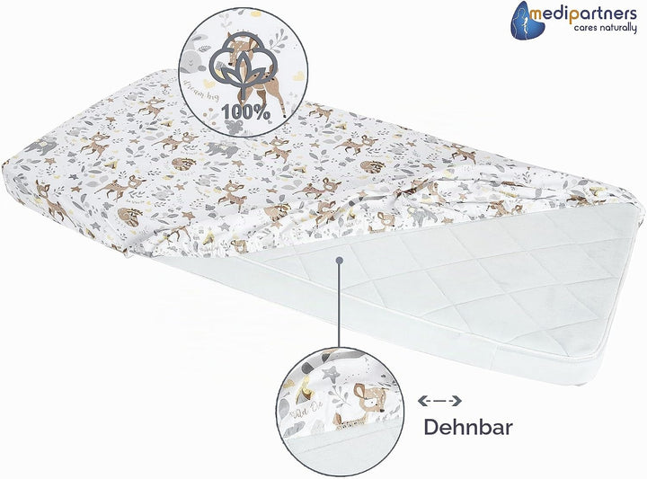 Medi Partners 3er-Set Spannbettlaken Spannbetttuch 60x120cm 100% Baumwolle Baby Bettwäsche Babymatra