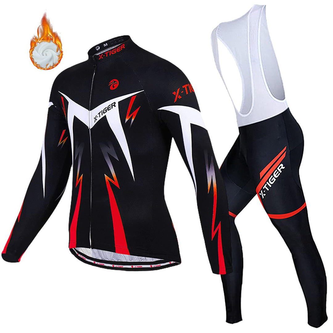 X-TIGER Herren Langarm Radtrikot Set Herbst und Winter Radsportanzüge | 5D Gel Gepolsterten Oberteil