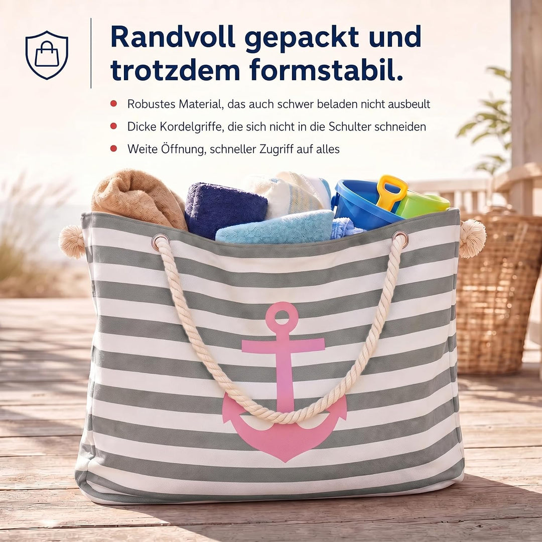 Sonia Originelli XXL Familienshopper Strandtasche Weekender maritim gestreift mit Anker Aufdruck Far