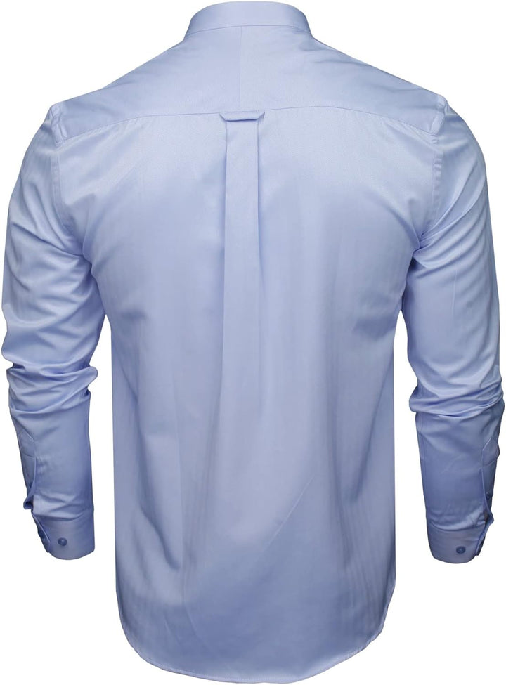 Xact Herren Langarmhemd mit Herringbone-Muster und Grandad-Mandarinkragen, Sky Blue