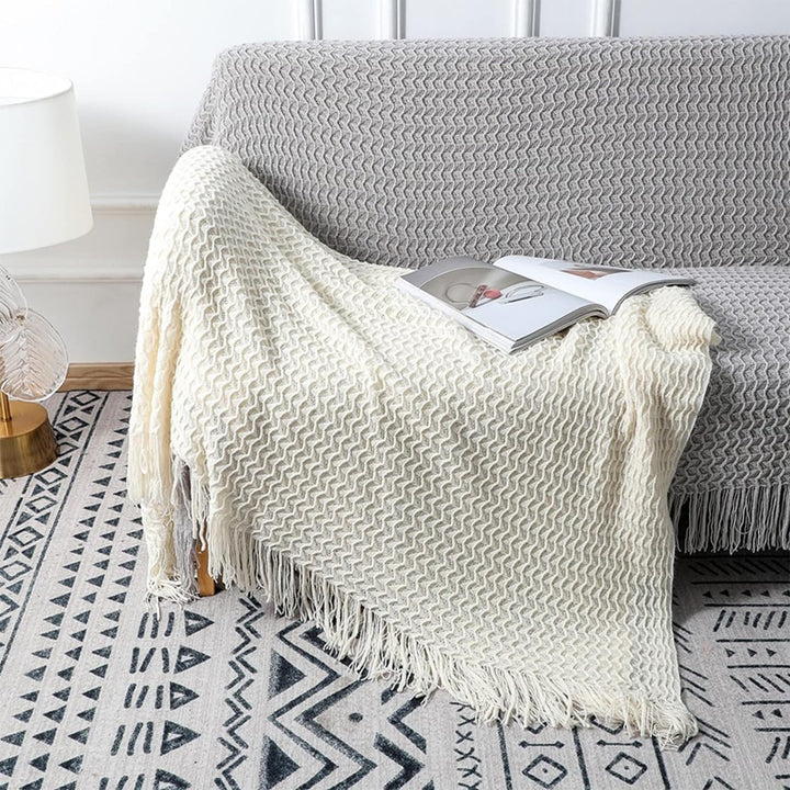 LumiSyne Zellulare Strickdecke Mit Quaste Einfarbige Zartes Hohlen Webmuster Weich Atmungsaktiv Sofa