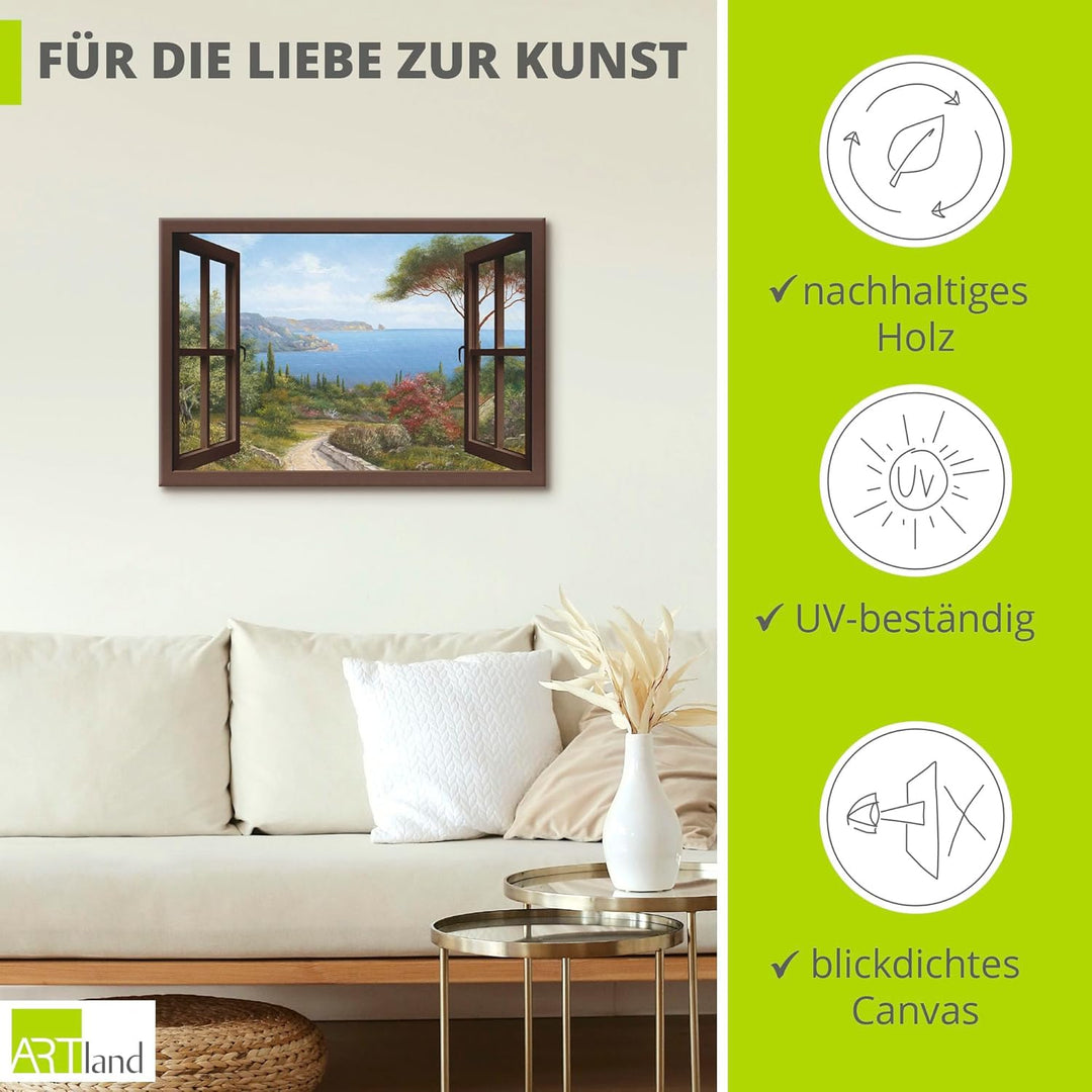 Artland Leinwandbild Wandbild Bild Leinwand 100 x 70 cm Landschaften Fensterblick Haus am Meer I T4E