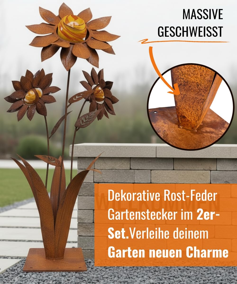 Terma Rost 3D Sonnenblume XXL Gartendeko rost Gartenfigur gross Metallfigur Garten Blumenstecker Dek