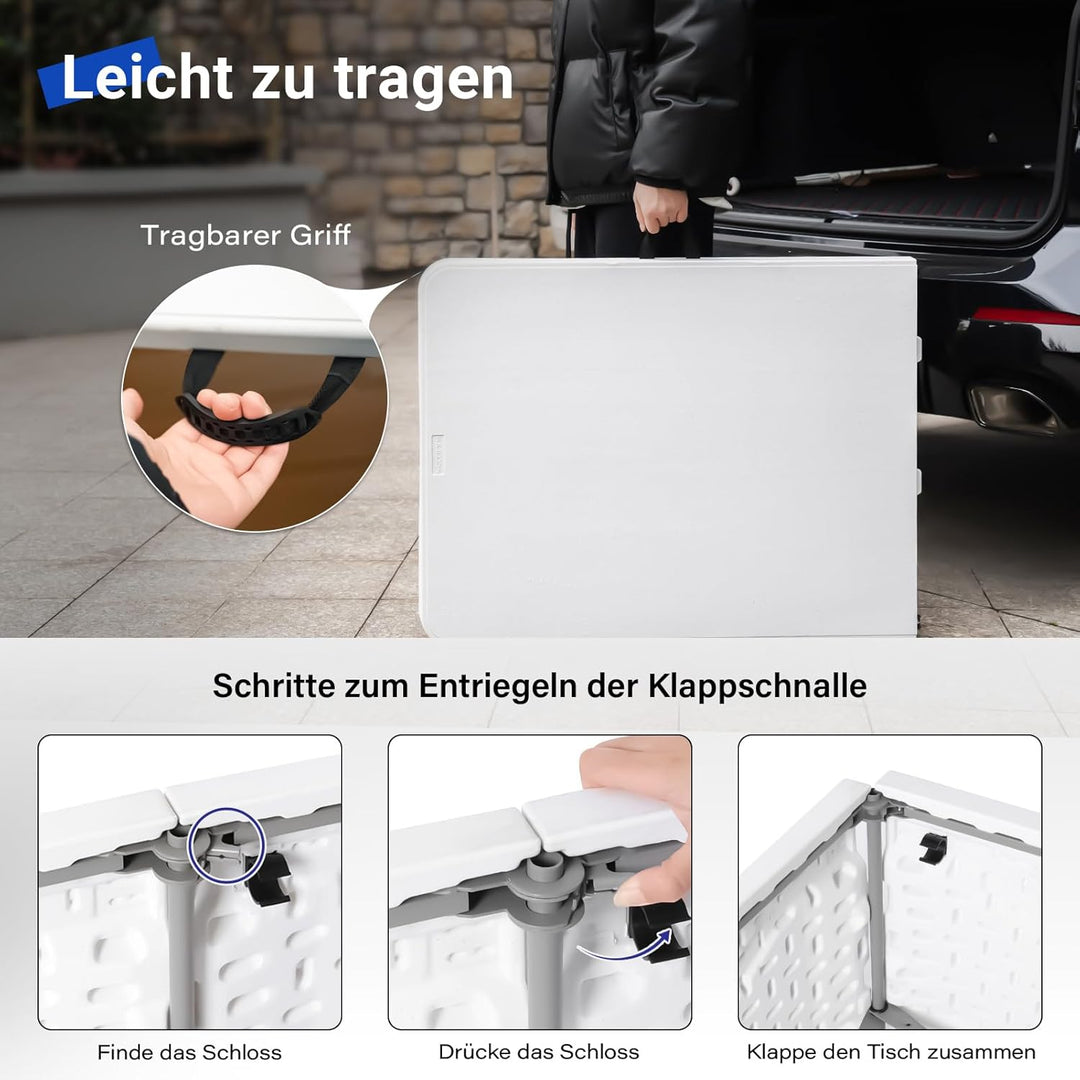 Klapptisch 120 cm tragbar, höhenverstellbar Campingtisch, Gartentisch Esstisch Partytisch klappbar f