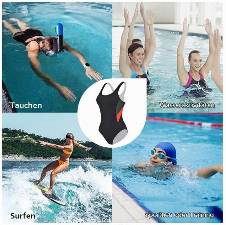 Veranobreeze Damen Sport Badeanzug Racerback Schwarz Sport Bademode 38 Grau &amp; Orange, 38 Grau &amp; Oran