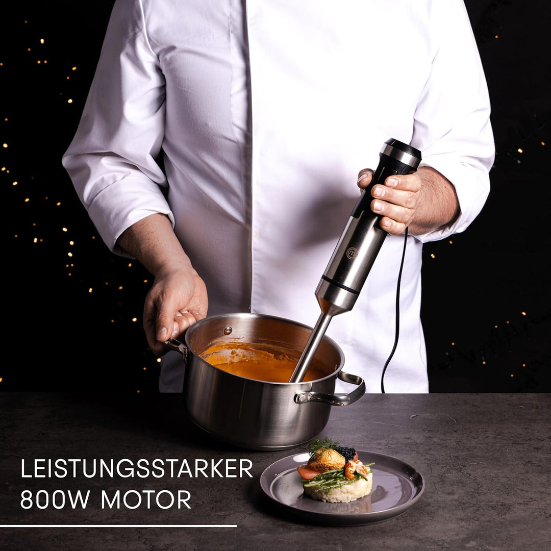 MasterChef Elektrische Stabmixer Edelstahl 1000 Watt, Pürierstab Hand Blender, Profi Zauberstab Mixe
