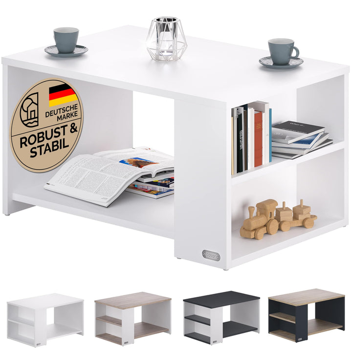 Casaria® Couchtisch mit Ablage 2 Fächer Stauraum 90x59x48cm Kratzfest Holz 50kg Belastbarkeit Gross