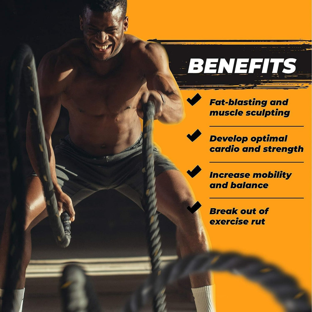 Yes4All Battle Rope, Trainingsseil, Übungsseil mit Schutzhülle - Stahlanker &amp; Riemen inklusive Train