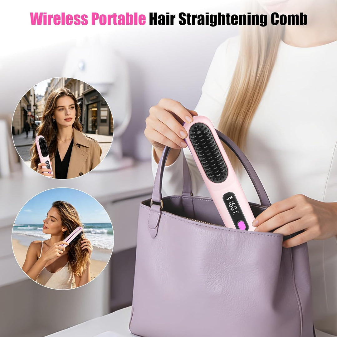 Mini Haarbürste Elektrisch, Glättbürste Kabellos, Stylingbürste für Kurze Haare, Elektrische Haarglä