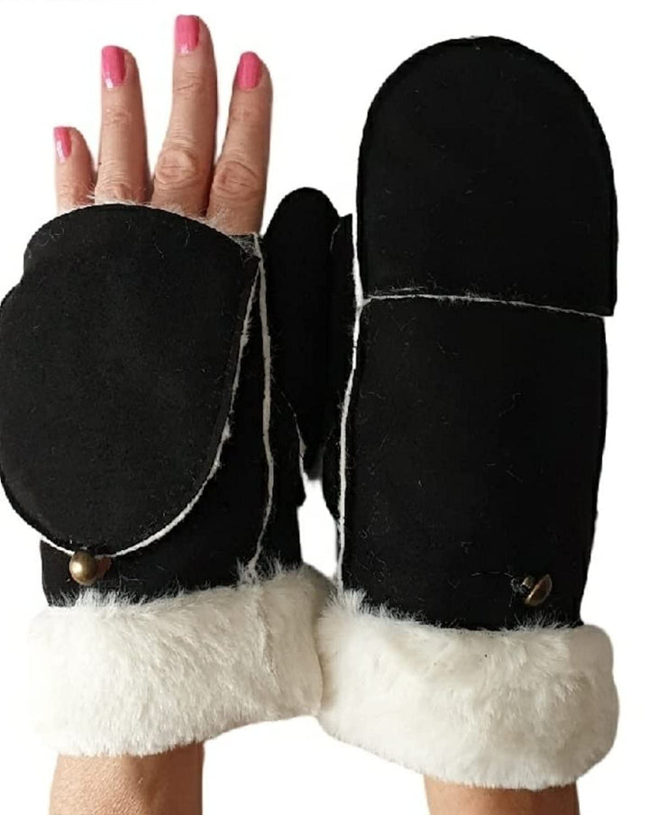 AXELENS FÄUSTLINGE ZU ÖFFNEN WINTERHANDSCHUHE FÜR DAMEN Schwarz, Schwarz
