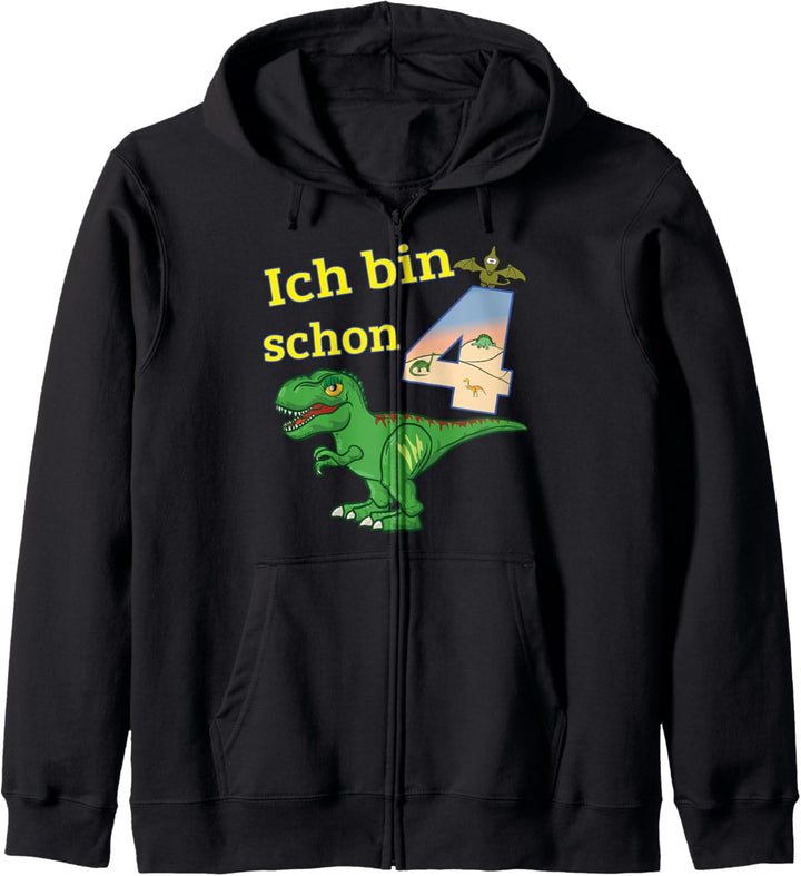 Kinder Shirt 4. Geburtstag Jungen Mädchen Dino T-Rex 4 Jahre Kapuzenjacke