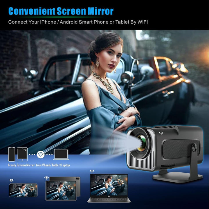 Mini Beamer, HY320 Mini Beamer 4k 200 ANSI Smart Projector mit Android 11, Tragbarer Beamer Outdoor,