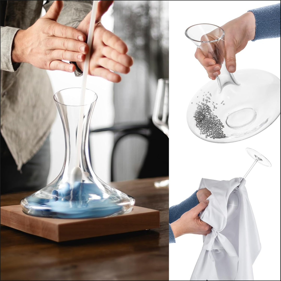 Eisch Glas Reinigungs Set – Müheloses Reinigen und Trocknen von Dekanter, Karaffe oder Flasche mit R