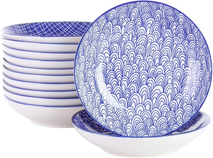 vancasso, Takaki 12 teilig Porzellan Suppenteller, Rund Tiefteller Set, Ø 21,5 cm, 700ML Blau 12-tei
