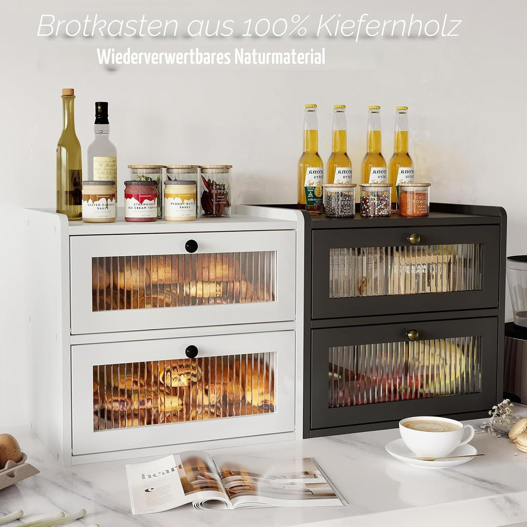Brotkasten Holz, 2 Etagen Gross Brotbox mit Belüftungsloch, Längere Frische & Einfache Pflege, Küche