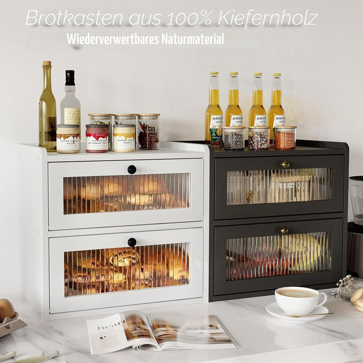 Brotkasten Holz, 2 Etagen Gross Brotbox mit Belüftungsloch, Längere Frische & Einfache Pflege, Küche
