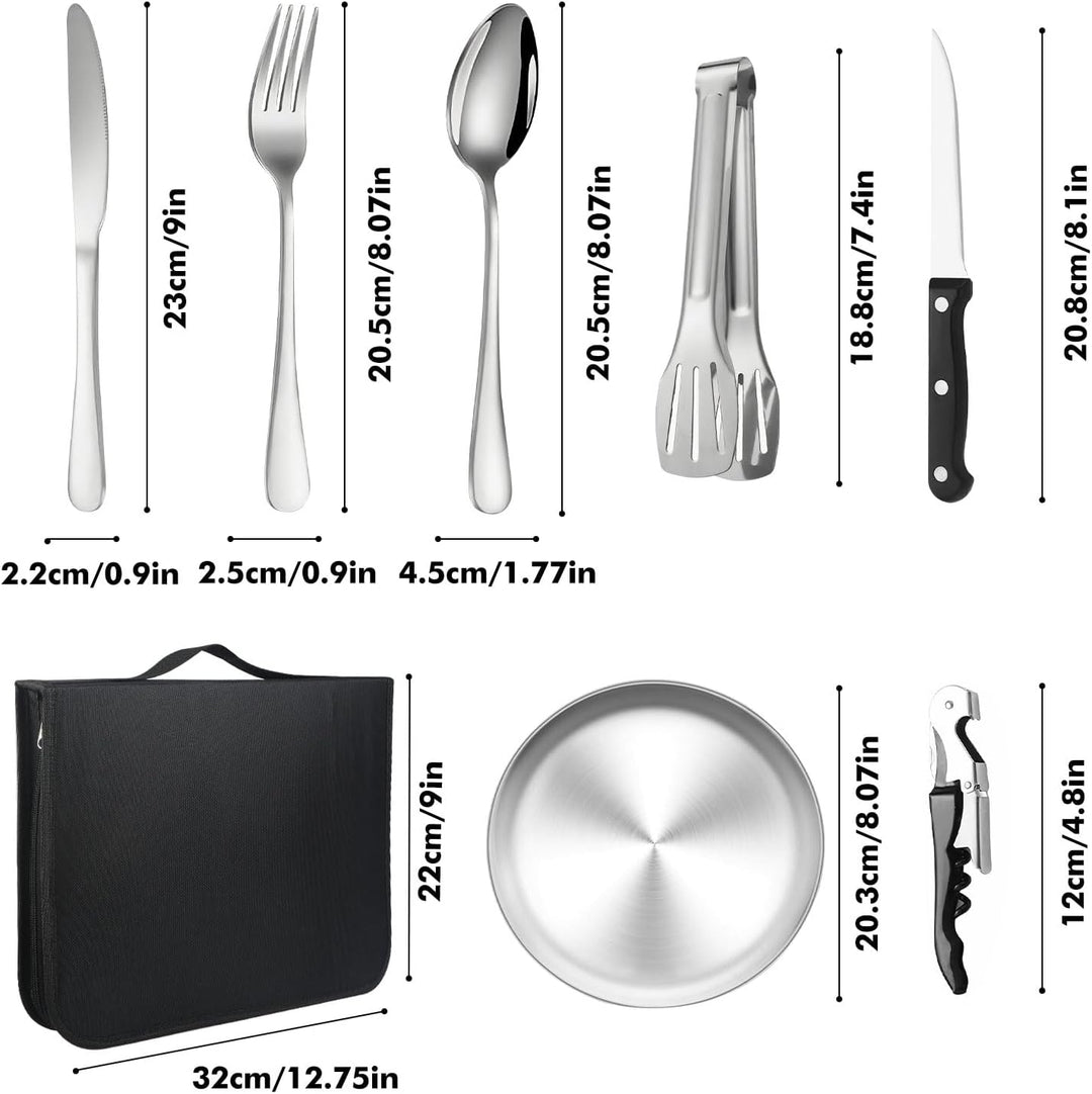 Camping Besteckset 4 Person, 20 PCS Picknick-Teller und Utensilien-Set, Tragbares Geschirr, Edelstah