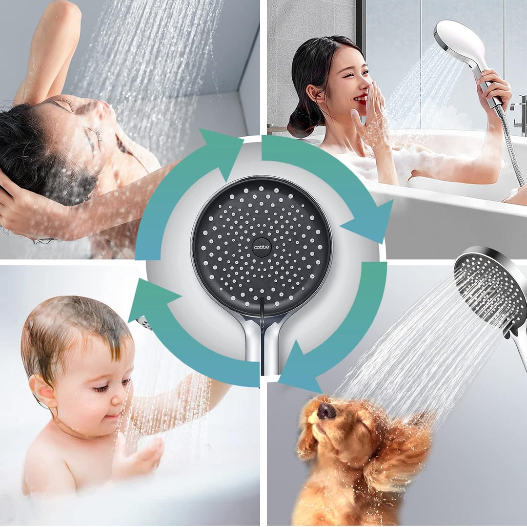 Cobbe Duschkopf Hochdruck mit 3 Sprühstössen, Grosse Power Duschköpfe mit Wassersparender Handbrause