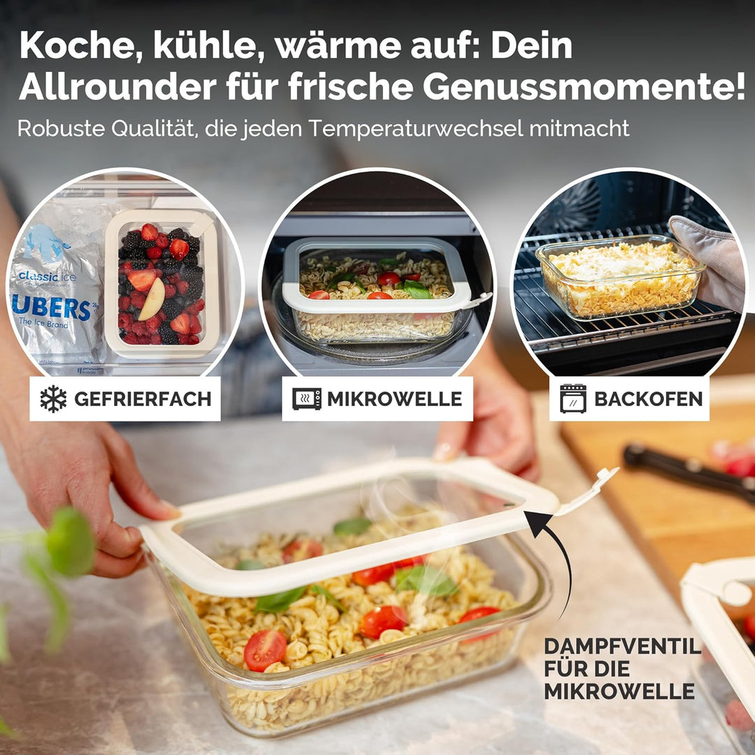 Frischhaltedosen Set 2x1520ml – Borosilikatglas, Glasbehälter luftdicht & mikrowellengeeignet, Meal