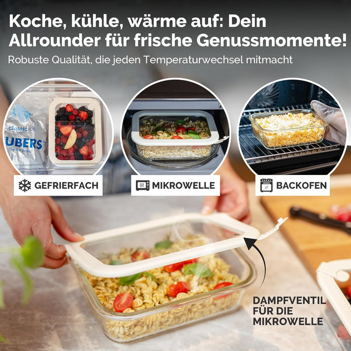 Frischhaltedosen Set 2x1520ml – Borosilikatglas, Glasbehälter luftdicht & mikrowellengeeignet, Meal