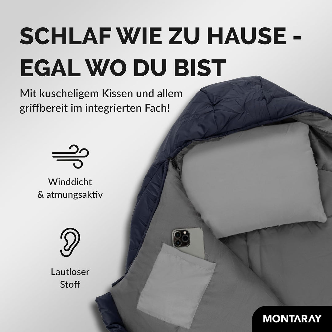 Mumienschlafsack [8°C bis -5°C] INKL. Kissen für 3-4 Jahreszeiten [300GSM] - Outdoor Winter-Schlafsa
