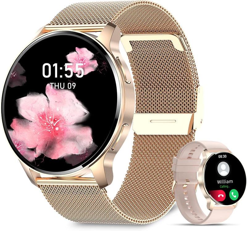 niolina Smartwatch Damen mit Telefonfunktion, 1.32 Zoll HD Voll Touchscreen Armbanduhr Uhr mit Pulsm