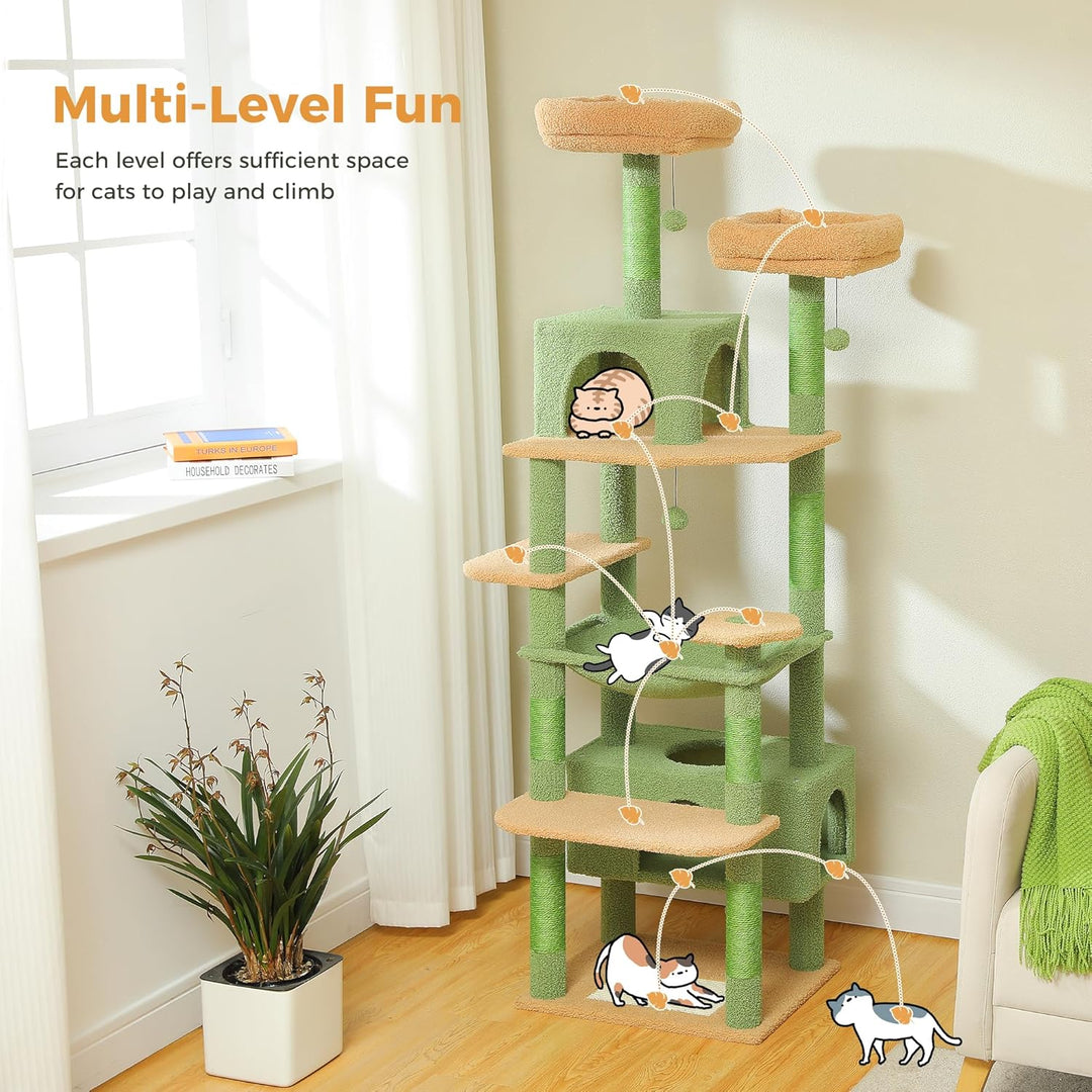 PAWZ Road Kratzbaum für grosse Katzen, 184 cm, 1,9 m grosser Katzenturm mit Sisalüberzogenen Kratzbä
