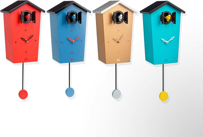 KOOKOO Birdhouse Petrol, Moderne Kuckucksuhr mit Pendel, Design Wanduhr mit 12 Vogelstimmen oder Kuc