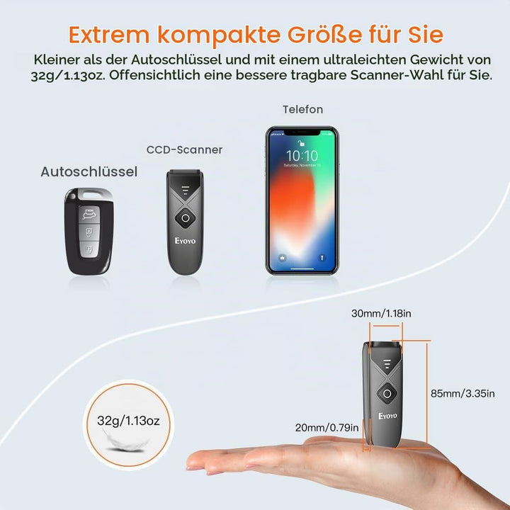 Eyoyo Mini 2D Bluetooth Wireless Barcode Scanner, with Upgraded Scanning Sensor Portable 1D QR Code