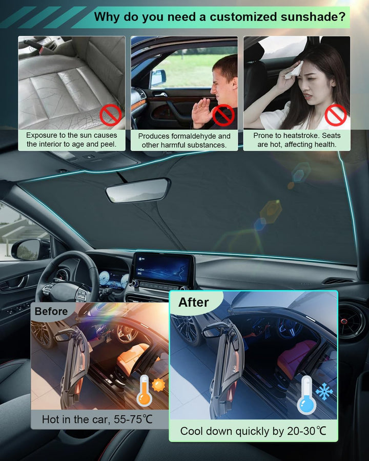 GAFAT Kompatibel mit 2017-2022 Hyundai Kona Hybrid/N Line/EV Elektro Sonnenschutz Frontscheibe Innen