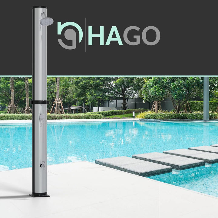 HAGO Solardusche | 35L | rund | Schwarz/Silber | Pooldusche | Campingdusche | Gartendusche | Outdoor