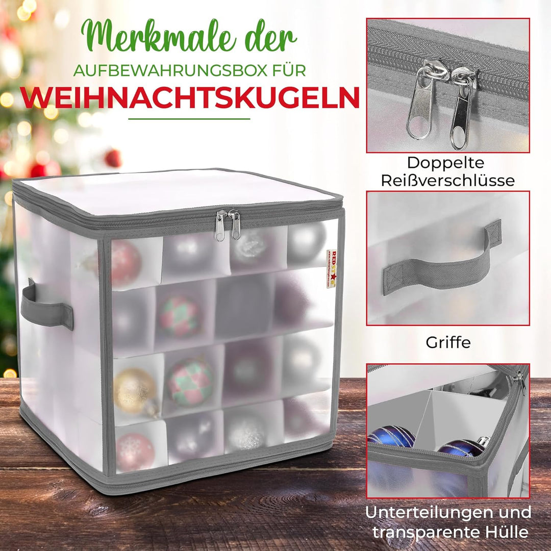 REDSTAR Weihnachtskugeln Aufbewahrung für 64 Christbaumkugeln – Aufbewahrungsbox für Weihnachtsbaum-