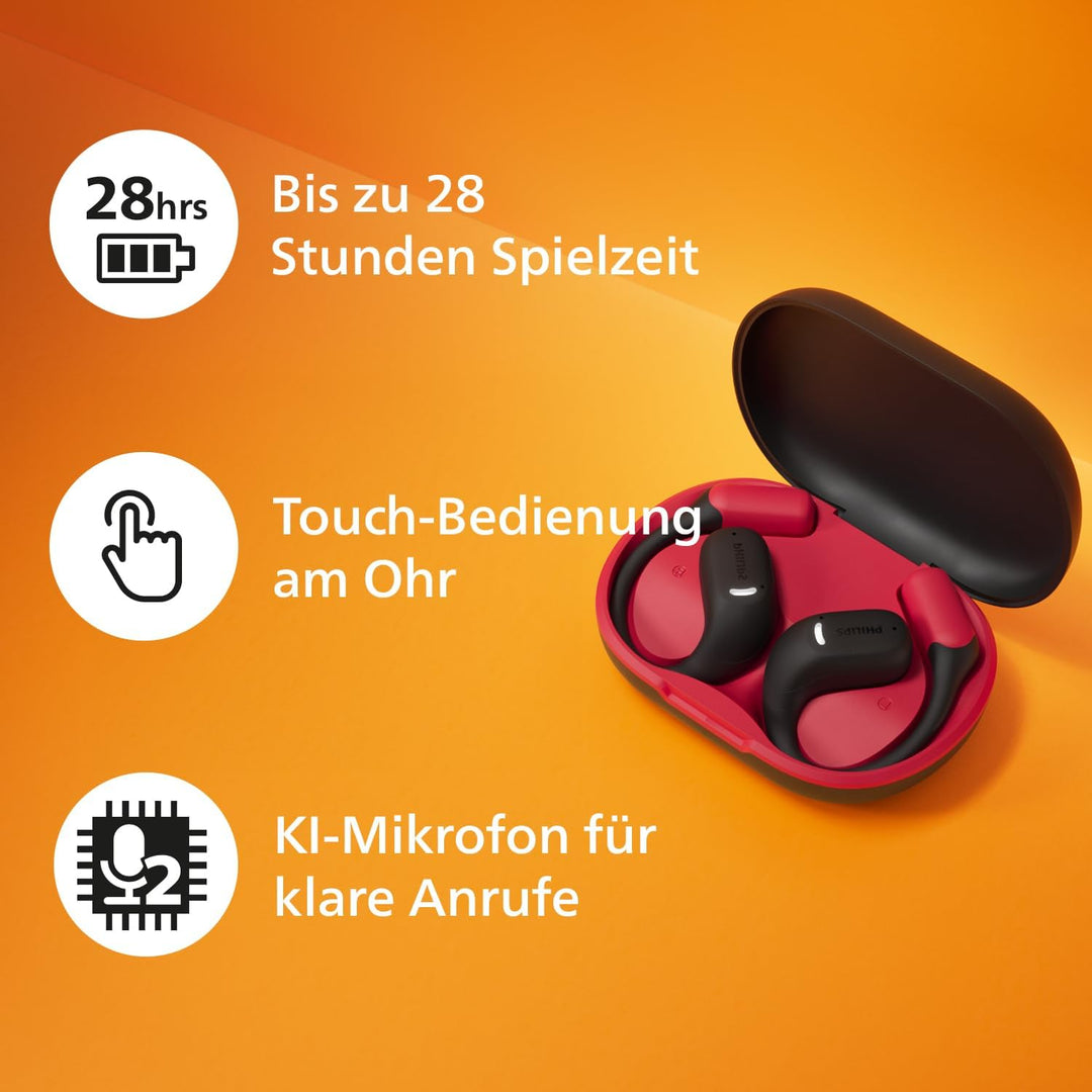 Philips TAA6709 True Wireless Air Conduction Open Ear Sports 5.3 Bluetooth Headphones, 28 Hours Play
