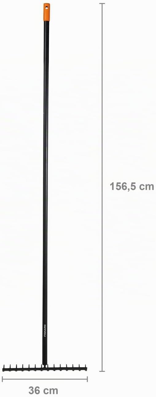 Fiskars Rechen mit 14 Zinken, Breite: 36 cm, Gehärtete Karbonstahlzinken/Aluminiumstiel, Schwarz/Ora
