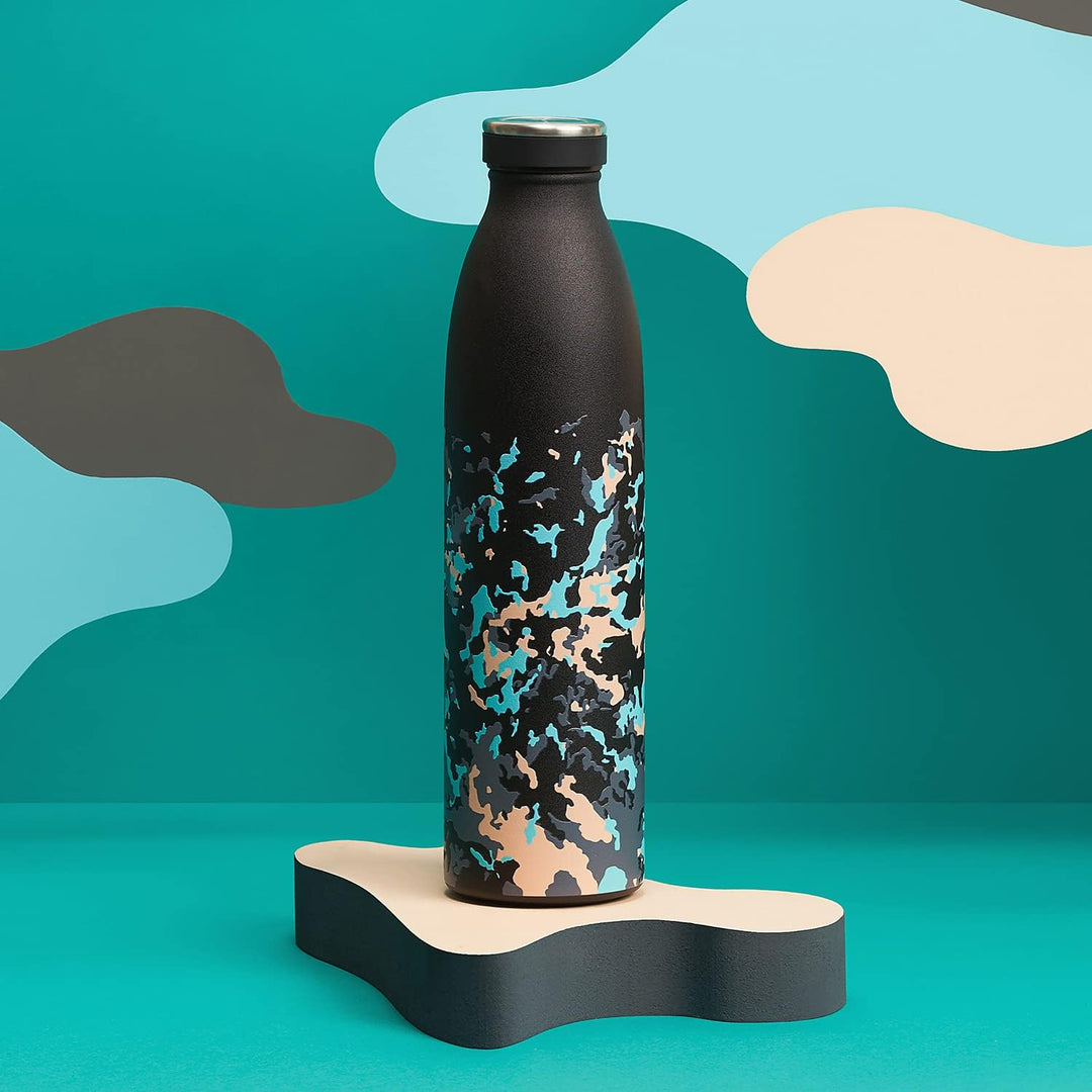 Trinkflasche Edelstahl 750ml Schwarz Grün | Wiederverwendbare Vakuum Metall Thermoskanne Wasserflasc