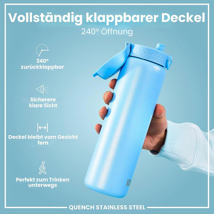 Ion8 1 Liter Edelstahl Trinkflasche, Auslaufsicher, Einhandöffnung, Sichere Verriegelung, Spülmaschi