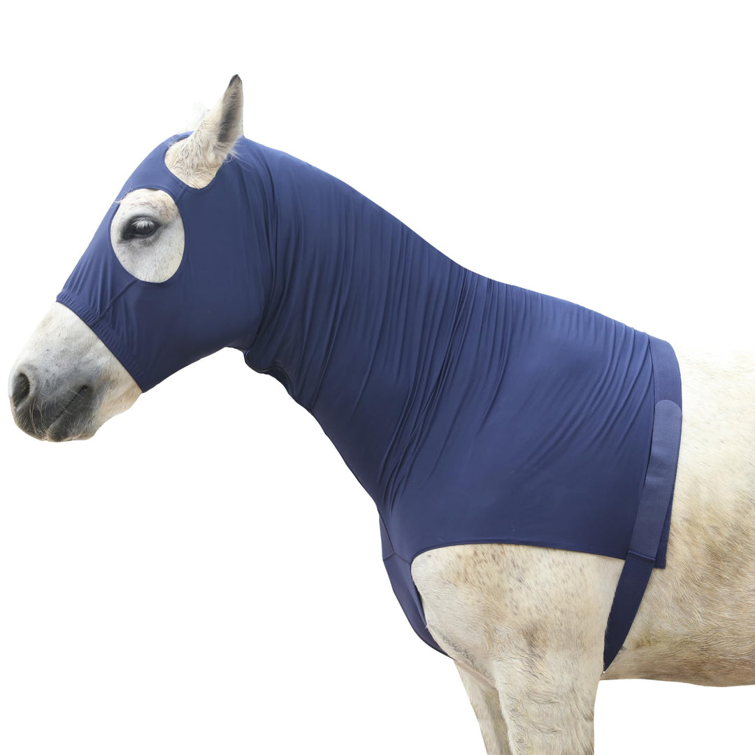 Leberna Lycra Stretch-Pferd Kapuze mit Reissverschluss - vollen Gesicht-Hals-Abdeckung M Marine, M M