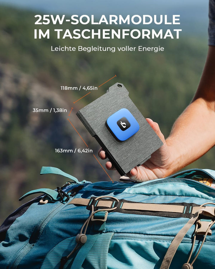 [Taschenformat] BigBlue 25W Mini Tragbar Solar Ladegerät, Faltbares Solarpanel mit USB-A & USB-C, Kl