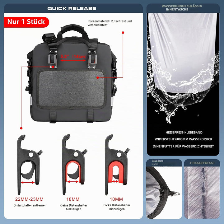Rhinowalk Motorrad Satteltasche 20L Wasserdicht Motor Seitentasche Gepäcktasche Hecktasche Hinterrad