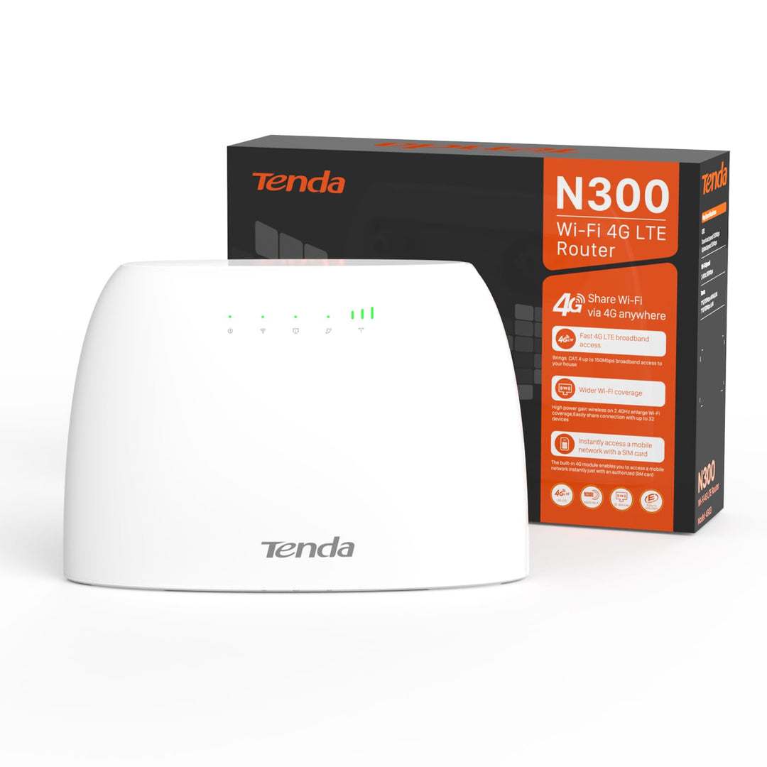 Tenda 4G03 4G LTE Router, WLAN Router für SIM-Karten (CAT4, 150Mbit/s im Download, 300Mbit/s 2,4GHz)
