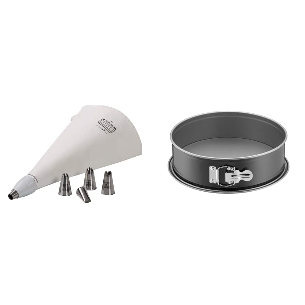 Kaiser La Forme Plus Spritzbeutel Set 7-teilig, Adapter, 5 Spritztüllen, kochfest, Schneidehilfslini