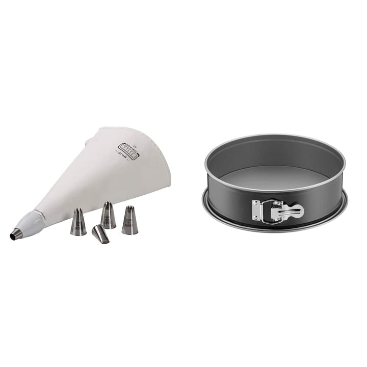 Kaiser La Forme Plus Spritzbeutel Set 7-teilig, Adapter, 5 Spritztüllen, kochfest, Schneidehilfslini