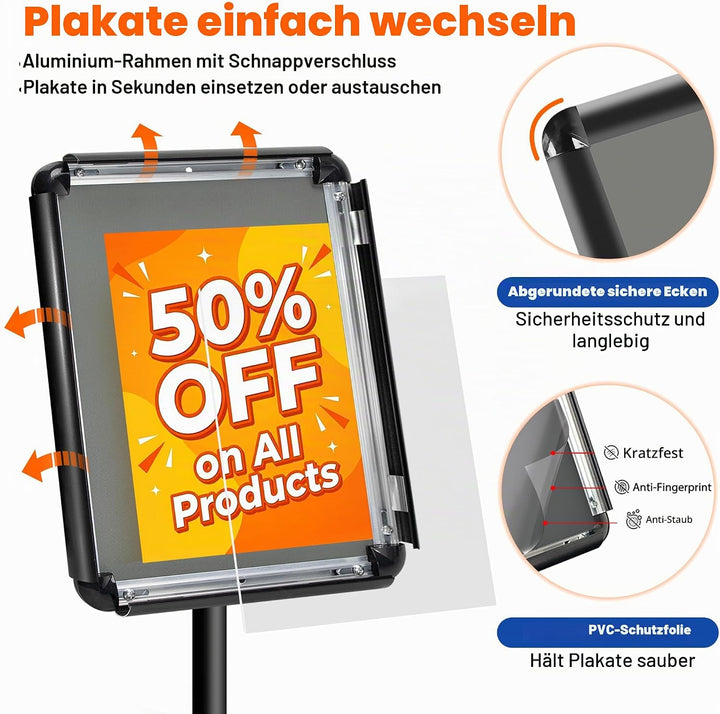 VAIIGO A4 Infoständer Höhenverstellbar Aluminium DIN A4 Plakatständer Informationsständer Präsentati